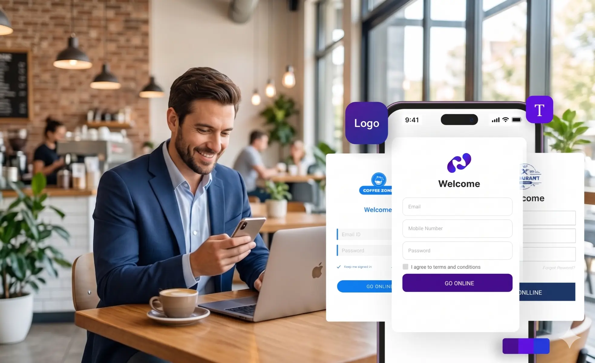 Customer connecting to secure guest WiFi through branded captive portal login using AAA authentication and authorization system