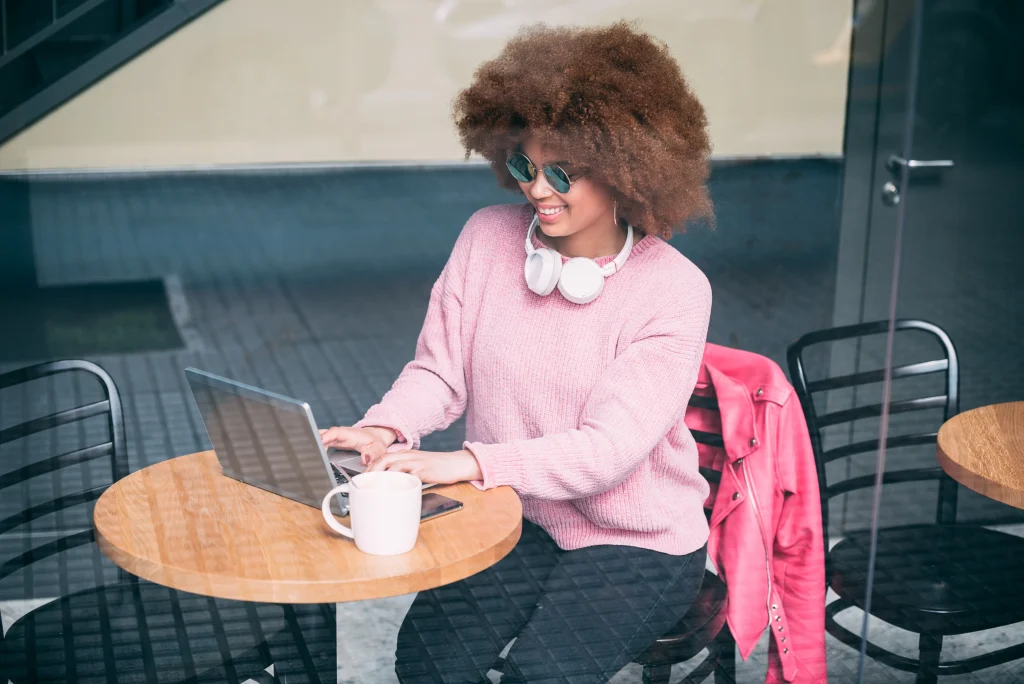Customer using a WiFi voucher to access the internet at a café
